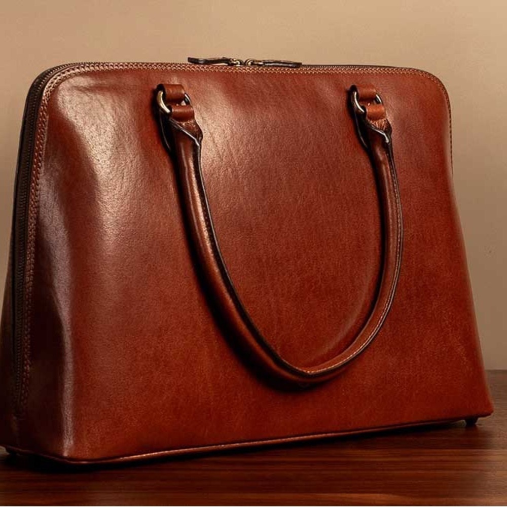 Sophisticated Brown Leather Maxwell Scott Laptop Bag